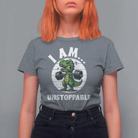 I Am Unstoppable T Shirt For Women Funny Weightlifting Dinosaur Gym - Wonder Print Shop