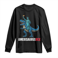 Patriotic Dinosaur Long Sleeve Shirt Funny Amerisaurus Rex Statue Of Liberty Dino - Wonder Print Shop