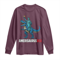 Patriotic Dinosaur Long Sleeve Shirt Funny Amerisaurus Rex Statue Of Liberty Dino - Wonder Print Shop