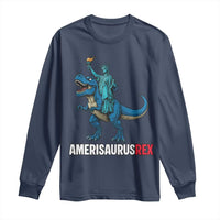 Patriotic Dinosaur Long Sleeve Shirt Funny Amerisaurus Rex Statue Of Liberty Dino - Wonder Print Shop