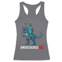 Patriotic Dinosaur Racerback Tank Top Funny Amerisaurus Rex Statue Of Liberty Dino - Wonder Print Shop