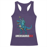 Patriotic Dinosaur Racerback Tank Top Funny Amerisaurus Rex Statue Of Liberty Dino - Wonder Print Shop