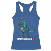 Patriotic Dinosaur Racerback Tank Top Funny Amerisaurus Rex Statue Of Liberty Dino - Wonder Print Shop