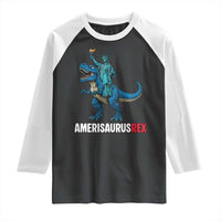 Patriotic Dinosaur Raglan Shirt Funny Amerisaurus Rex Statue Of Liberty Dino - Wonder Print Shop