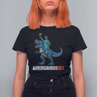 Patriotic Dinosaur T Shirt For Women Funny Amerisaurus Rex Statue Of Liberty Dino - Wonder Print Shop