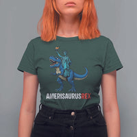 Patriotic Dinosaur T Shirt For Women Funny Amerisaurus Rex Statue Of Liberty Dino - Wonder Print Shop