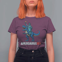 Patriotic Dinosaur T Shirt For Women Funny Amerisaurus Rex Statue Of Liberty Dino - Wonder Print Shop