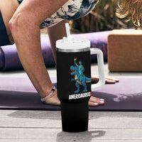 Patriotic Dinosaur Tumbler With Handle Funny Amerisaurus Rex Statue Of Liberty Dino