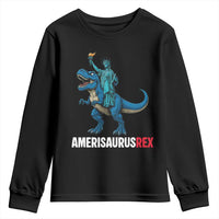 Patriotic Dinosaur Youth Sweatshirt Funny Amerisaurus Rex Statue Of Liberty Dino - Wonder Print Shop