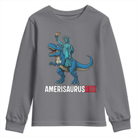Patriotic Dinosaur Youth Sweatshirt Funny Amerisaurus Rex Statue Of Liberty Dino - Wonder Print Shop