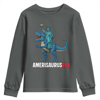 Patriotic Dinosaur Youth Sweatshirt Funny Amerisaurus Rex Statue Of Liberty Dino - Wonder Print Shop