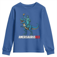 Patriotic Dinosaur Youth Sweatshirt Funny Amerisaurus Rex Statue Of Liberty Dino - Wonder Print Shop
