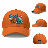 Funny Patriotic Baseball Cap Bigfoot Walking Dinosaur With USA Flag