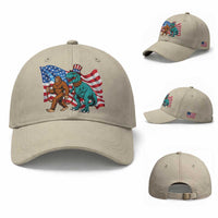 Funny Patriotic Baseball Cap Bigfoot Walking Dinosaur With USA Flag