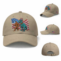 Funny Patriotic Baseball Cap Bigfoot Walking Dinosaur With USA Flag
