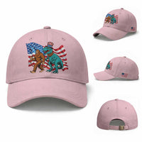 Funny Patriotic Baseball Cap Bigfoot Walking Dinosaur With USA Flag