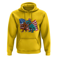 Funny Patriotic Hoodie Bigfoot Walking Dinosaur With USA Flag - Wonder Print Shop