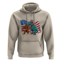Funny Patriotic Hoodie Bigfoot Walking Dinosaur With USA Flag - Wonder Print Shop