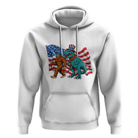 Funny Patriotic Hoodie Bigfoot Walking Dinosaur With USA Flag - Wonder Print Shop