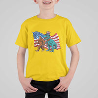 Funny Patriotic T Shirt For Kid Bigfoot Walking Dinosaur With USA Flag - Wonder Print Shop