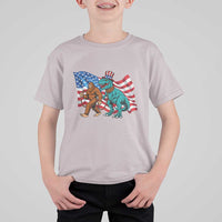 Funny Patriotic T Shirt For Kid Bigfoot Walking Dinosaur With USA Flag - Wonder Print Shop
