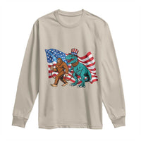 Funny Patriotic Long Sleeve Shirt Bigfoot Walking Dinosaur With USA Flag - Wonder Print Shop