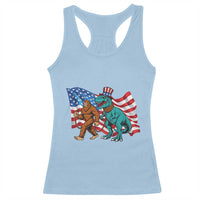 Funny Patriotic Racerback Tank Top Bigfoot Walking Dinosaur With USA Flag - Wonder Print Shop