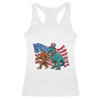 Funny Patriotic Racerback Tank Top Bigfoot Walking Dinosaur With USA Flag - Wonder Print Shop