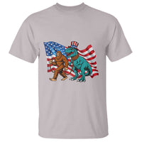 Funny Patriotic T Shirt Bigfoot Walking Dinosaur With USA Flag - Wonder Print Shop