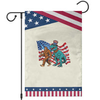 Funny Patriotic Garden Flag Bigfoot Walking Dinosaur With USA Flag