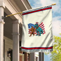 Funny Patriotic Garden Flag Bigfoot Walking Dinosaur With USA Flag