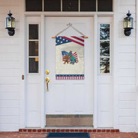 Funny Patriotic Garden Flag Bigfoot Walking Dinosaur With USA Flag