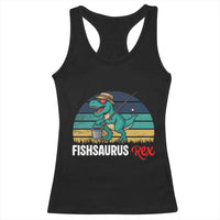 Funny Dinosaur Racerback Tank Top Fishsaurus Rex Fishing Lover - Wonder Print Shop