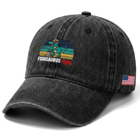 Funny Dinosaur Washed Cotton Baseball Cap Fishsaurus Rex Fishing Lover