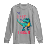 Funny Dinosaur Long Sleeve Shirt I Am Rexy And I Know It - Wonder Print Shop