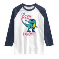Funny Dinosaur Raglan Shirt I Am Rexy And I Know It - Wonder Print Shop