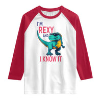 Funny Dinosaur Raglan Shirt I Am Rexy And I Know It - Wonder Print Shop
