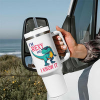 Funny Dinosaur Tumbler With Handle I Am Rexy And I Know It