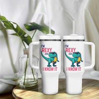 Funny Dinosaur Tumbler With Handle I Am Rexy And I Know It