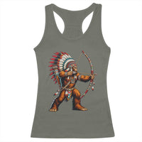 Native American Bigfoot Chief Racerback Tank Top Forest Warrior Pride Graphic