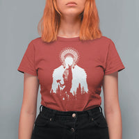 Bigfoot Native American Chief T Shirt For Women Hunting Spear Warrior Graphic