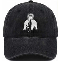 Bigfoot Native American Chief Washed Cotton Baseball Cap Hunting Spear Warrior Graphic