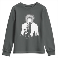 Bigfoot Native American Chief Youth Sweatshirt Hunting Spear Warrior Graphic