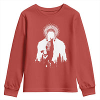 Bigfoot Native American Chief Youth Sweatshirt Hunting Spear Warrior Graphic