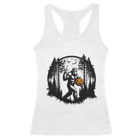 Funny Halloween Bigfoot With Jack O Lantern Racerback Tank Top - Wonder Print Shop