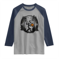Funny Halloween Bigfoot With Jack O Lantern Raglan Shirt - Wonder Print Shop