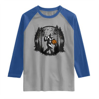 Funny Halloween Bigfoot With Jack O Lantern Raglan Shirt - Wonder Print Shop