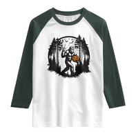 Funny Halloween Bigfoot With Jack O Lantern Raglan Shirt - Wonder Print Shop