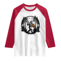Funny Halloween Bigfoot With Jack O Lantern Raglan Shirt - Wonder Print Shop