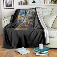 Funny Halloween Throw Blanket Bigfoot Selfie With Ghost Starry Night Art - Wonder Print Shop